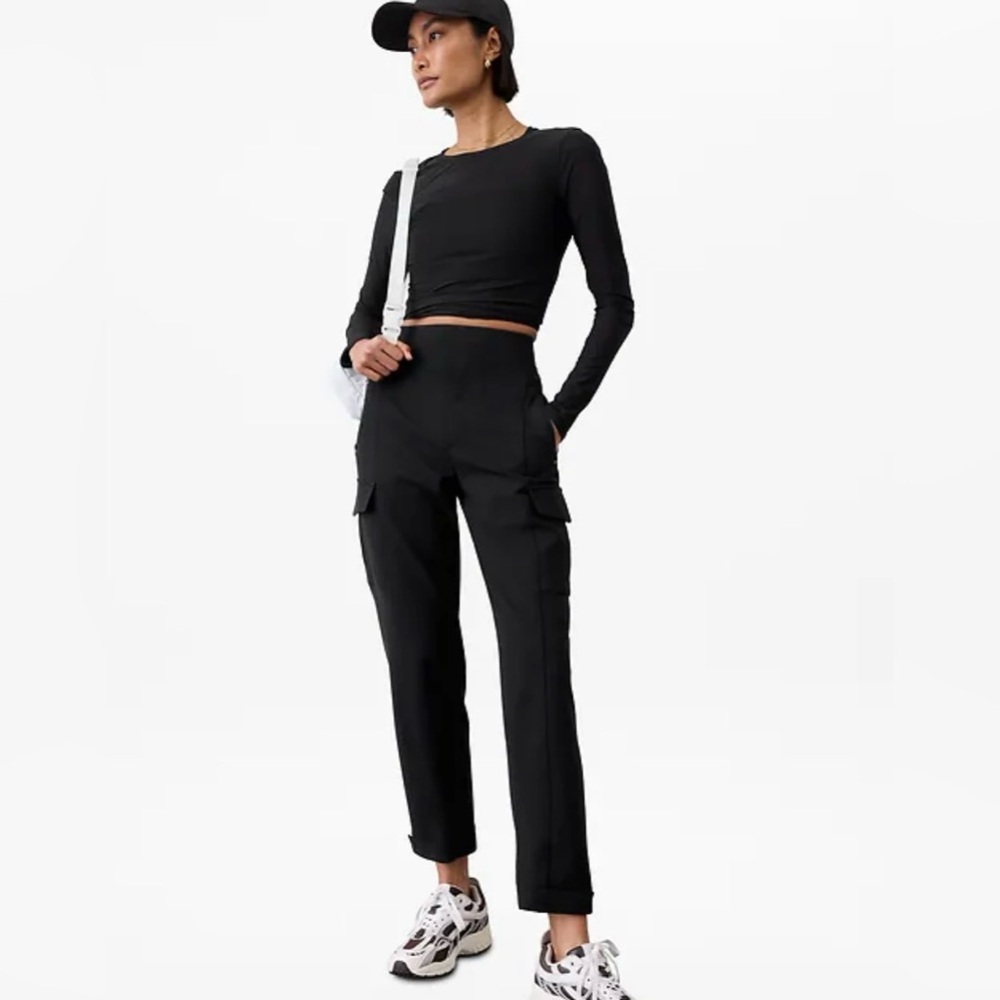 Athleta Black Straight-Leg Cargo Jumpsuit Pants